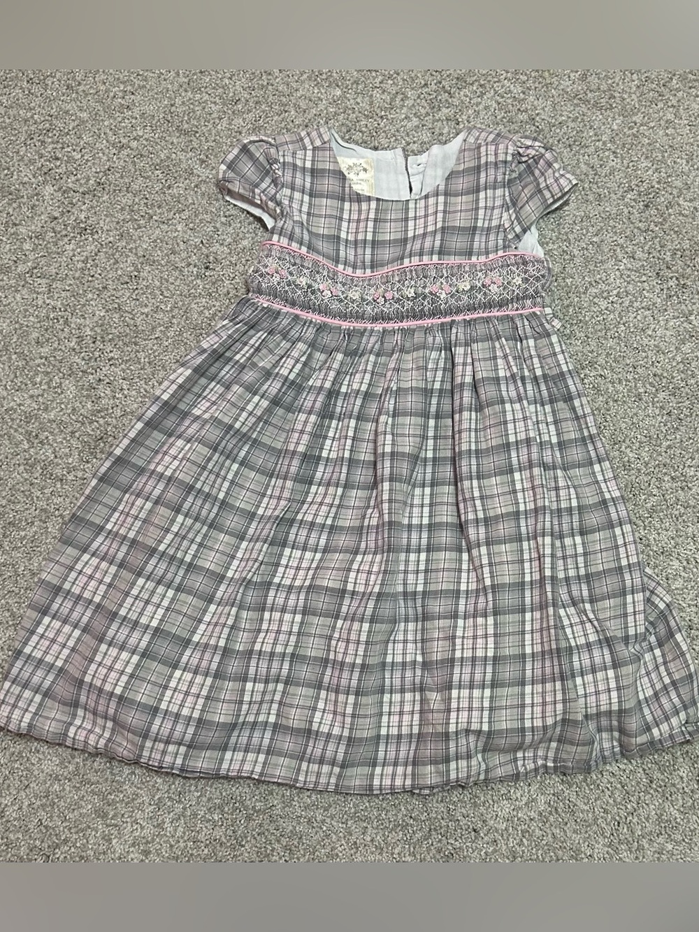 Smocked Laura Ashley Gray and Pink Plaid Dress